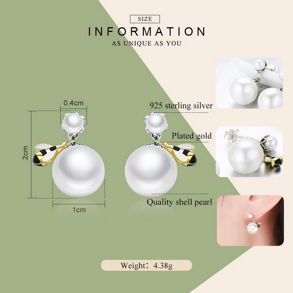 PAHALA 925 Sterling Silver Busy Bee With Honey Party Wedding Stud Earrings