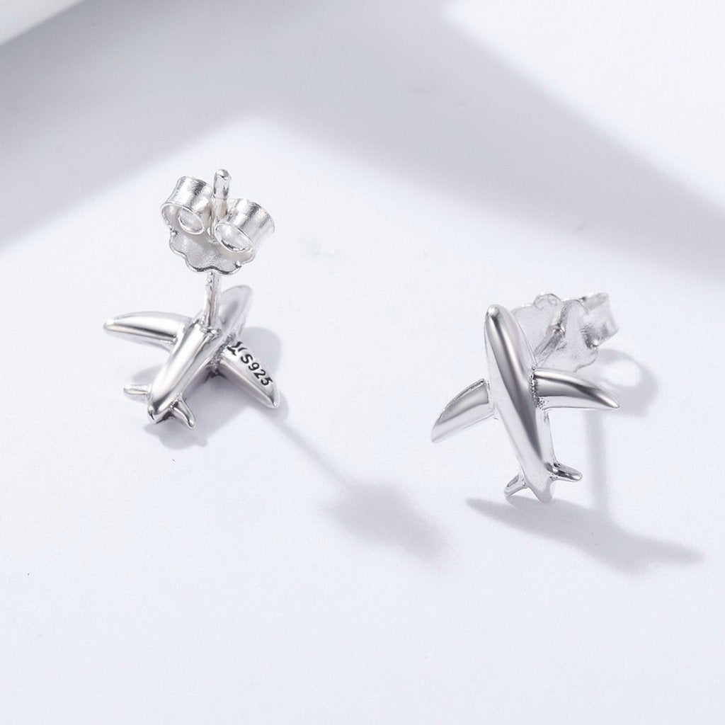 PAHALA 925 Sterling Silver Romantic Airplane Sky Stud Earrings