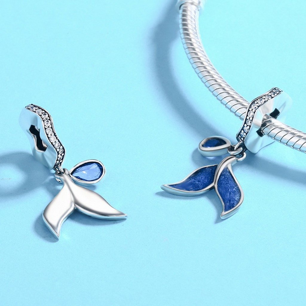 PAHALA 925 Sterling Silver Blue Fish Enamel with Crystals Pendant Charm Bead