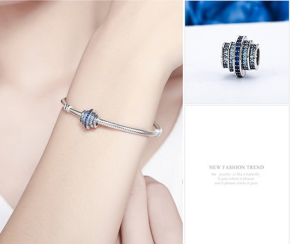 PAHALA 925 Strling Silver Gradual Round Blue Wheel Crystal Charms Fit Bracelets Necklace