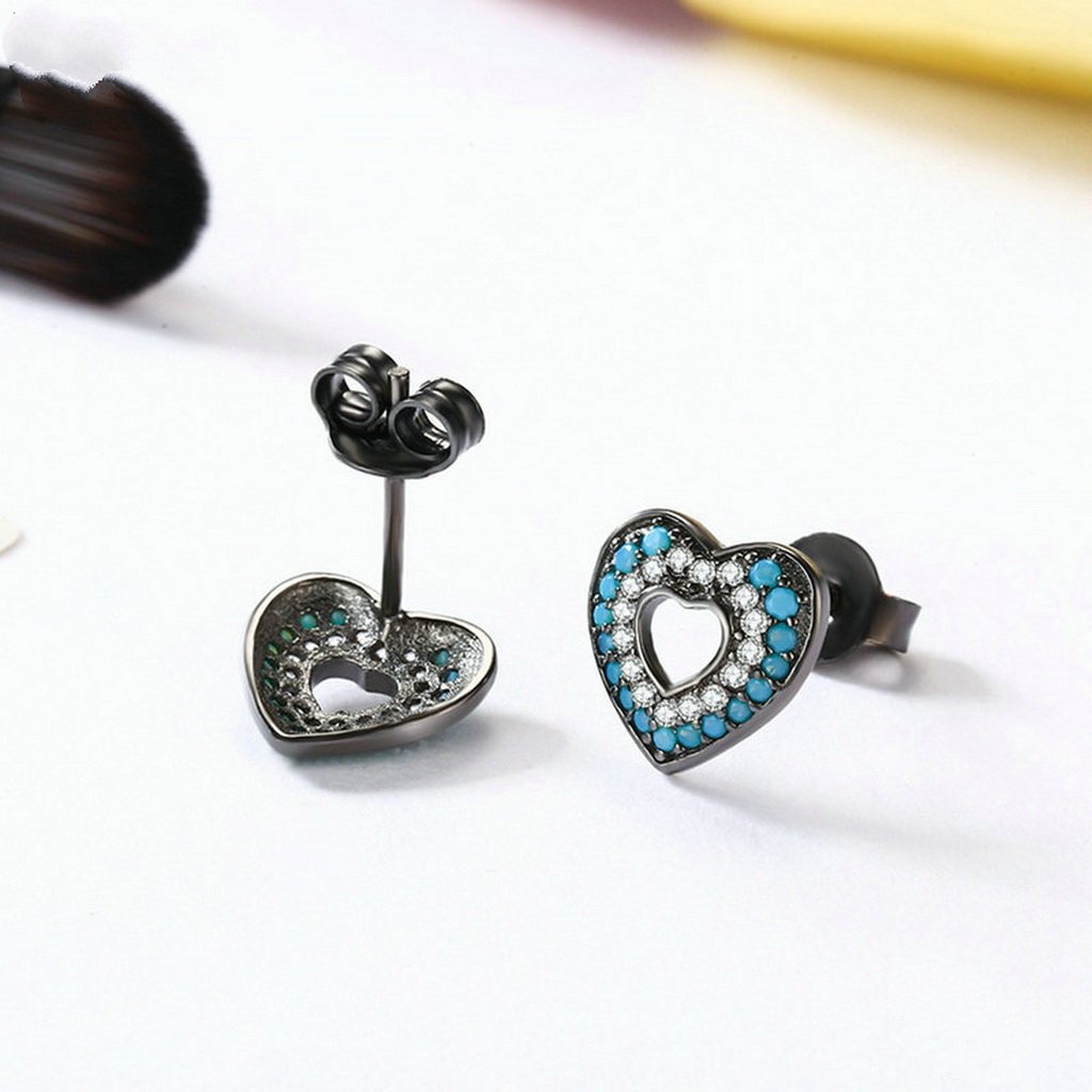 PAHALA 925 Sterling Silver Heart With Blue Crystals Party Wedding Drop Earrings