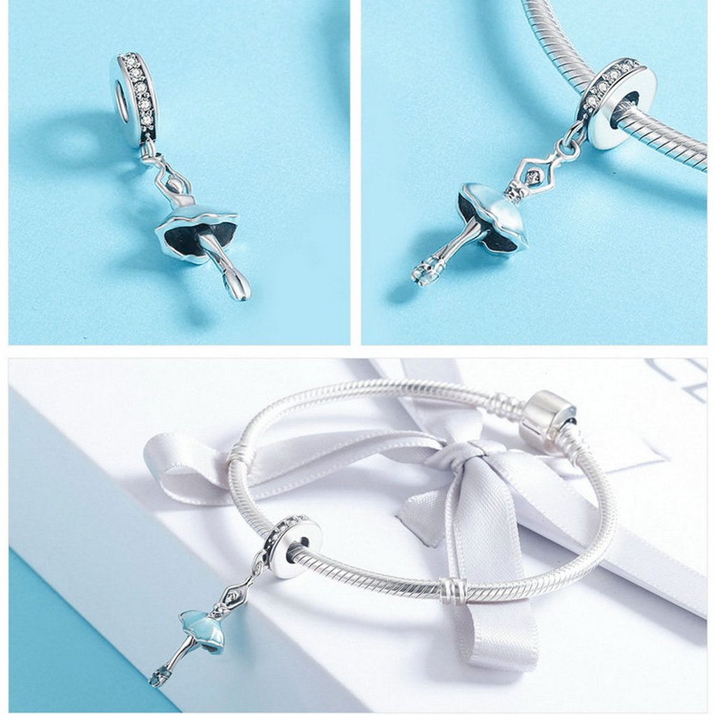 PAHALA 925 Sterling Silver Ballet Girl with Crystals Pendant Charm Bead