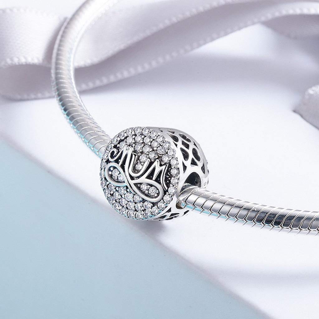 PAHALA 925 Strling Silver Infinity Love Mom Crystal Charms