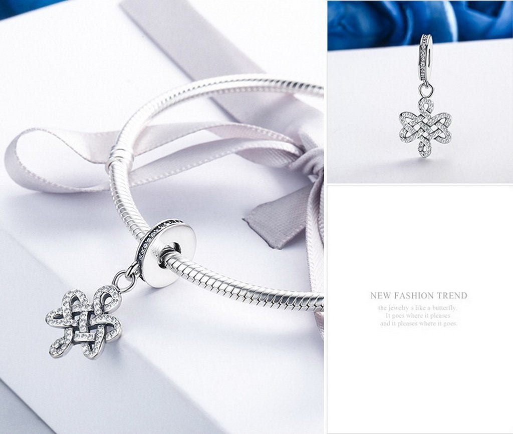 PAHALA 925 Sterling Silver Sparking Knot with Crystals Charms Beads