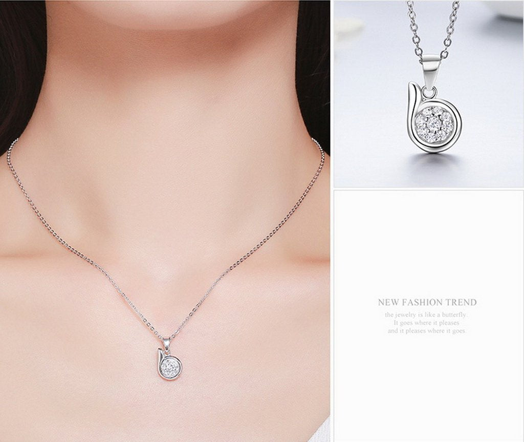 PAHALA 925 Sterling Silver B Letter with Crystals Clear CZ Pendant Necklace