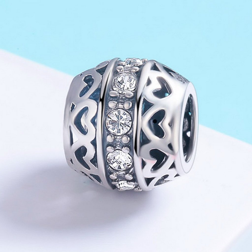 PAHALA 925 Sterling Silver Stackable Heart Crystals Charm Bead
