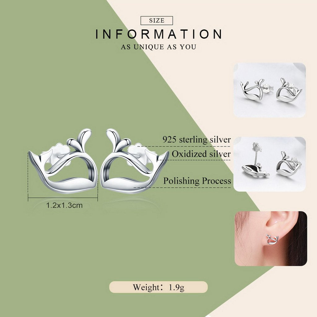 PAHALA 925 Sterling Silver Cute Small Whale Stud Earrings