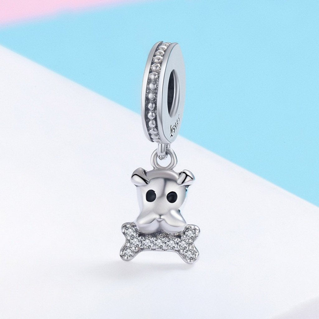 PAHALA 925 Sterling Silver Lovely French Bulldog Crystals Charm Bead