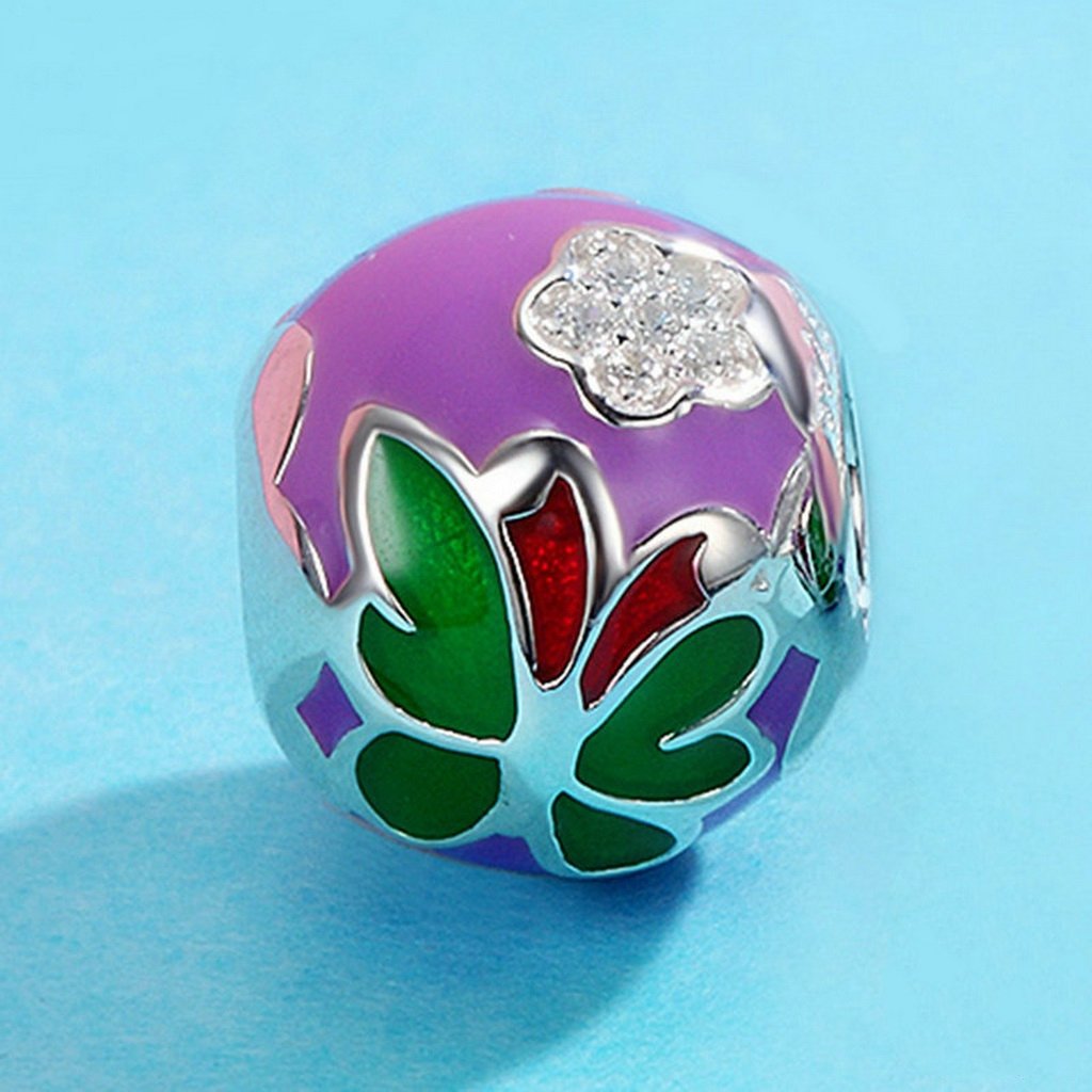 PAHALA 925 Sterling Silver Butterfly Flower Coloful Enamel with Crystals Enamel Charm Bead