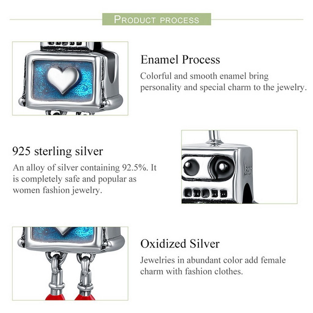 PAHALA 925 Sterling Silver Cute Robot Colorful Enamel Charm Bead