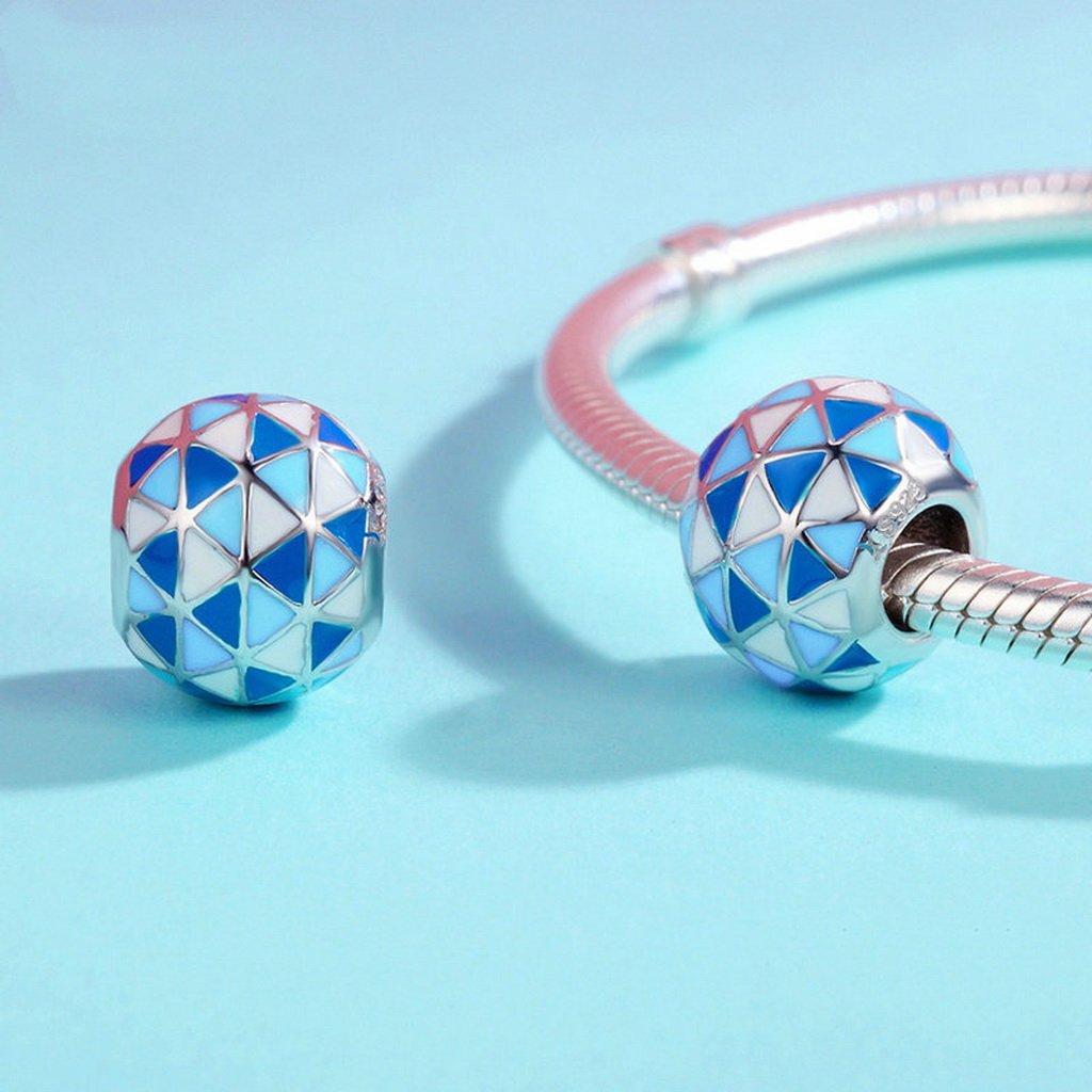 PAHALA 925 Sterling Silver Sea Blue White Enamel Charm Bead