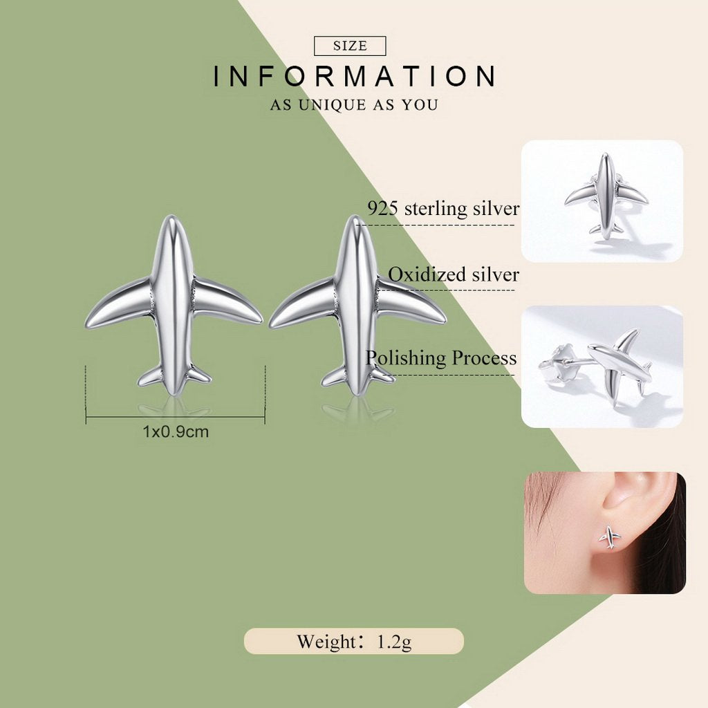 PAHALA 925 Sterling Silver Romantic Airplane Sky Stud Earrings