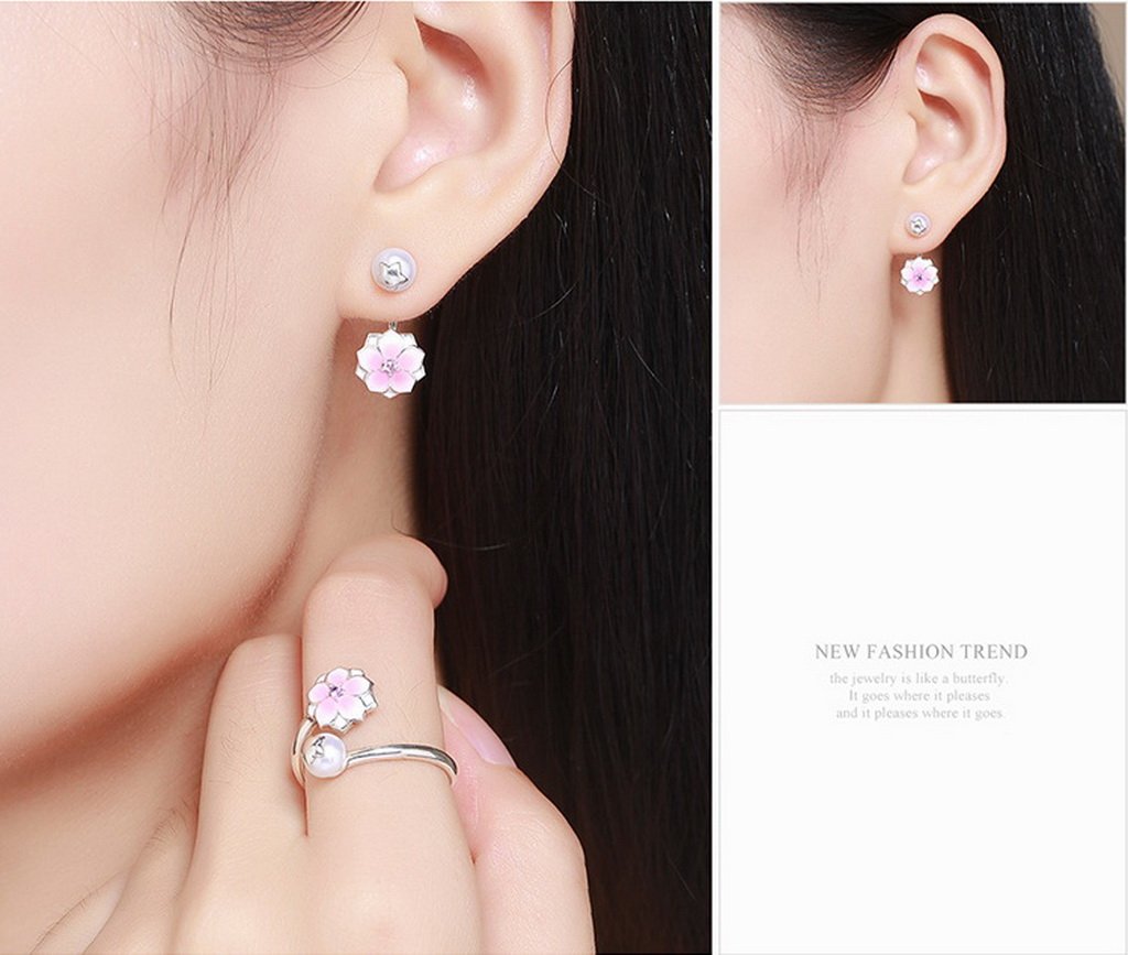 PAHALA 925 Sterling Silver Bloom Cerise Enamel Party Wedding Stud Earring