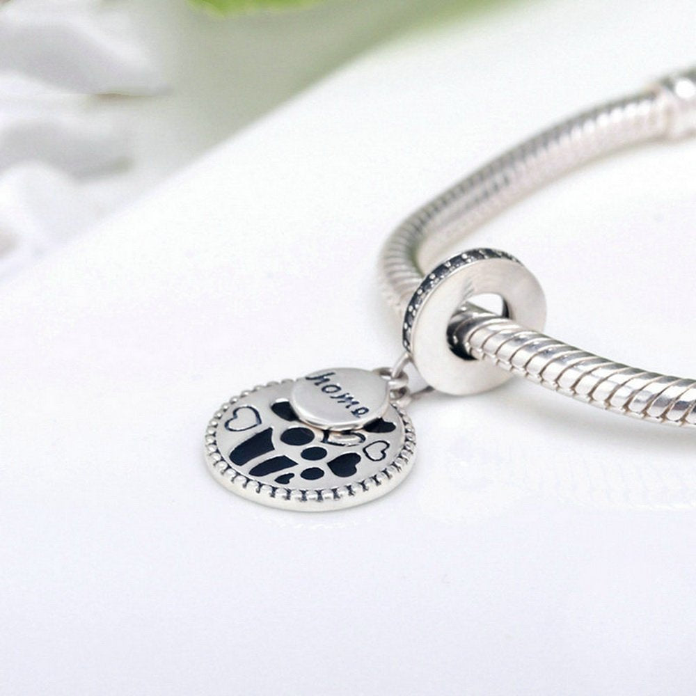 PAHALA 925 Strling Silver Engave Love Home Family Charms Fit Bracelets Necklace