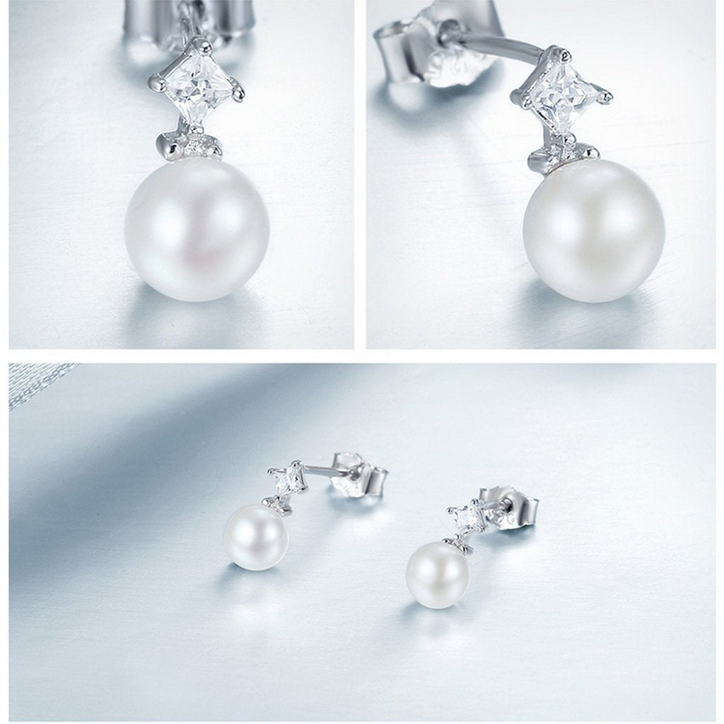 PAHALA 925 Sterling Silver Droplet Crystal With Pearl Party Wedding Stud Earrings