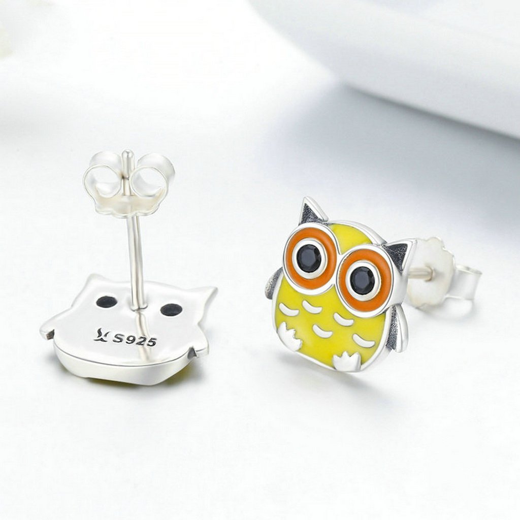PAHALA 925 Sterling Silver Enamel Cut Owl Party Wedding Stud Earrings