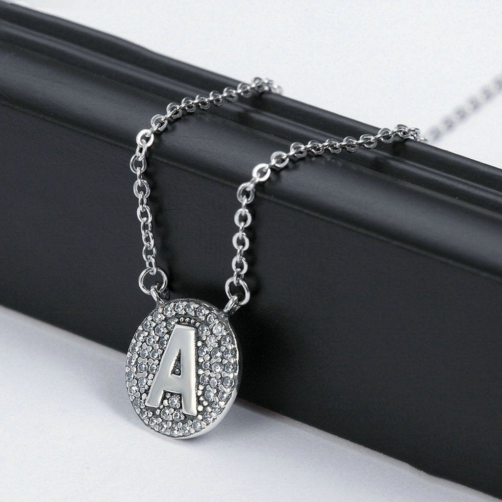 PAHALA 925 Sterling Silver Unique Letter A with Crystals Pendant Necklace