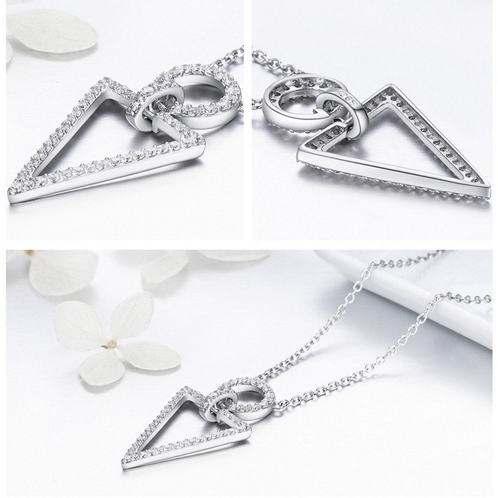 PAHALA 925 Sterling Silver Luxuriant Geometric with Crystals Pendant Necklace