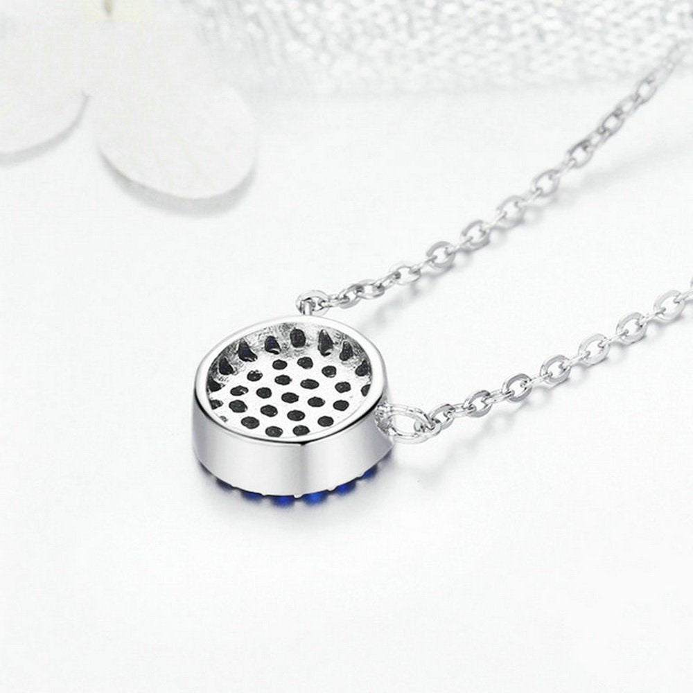 PAHALA 925 Sterling Silver Round Blue Crystals Clear CZ Pendant Necklace