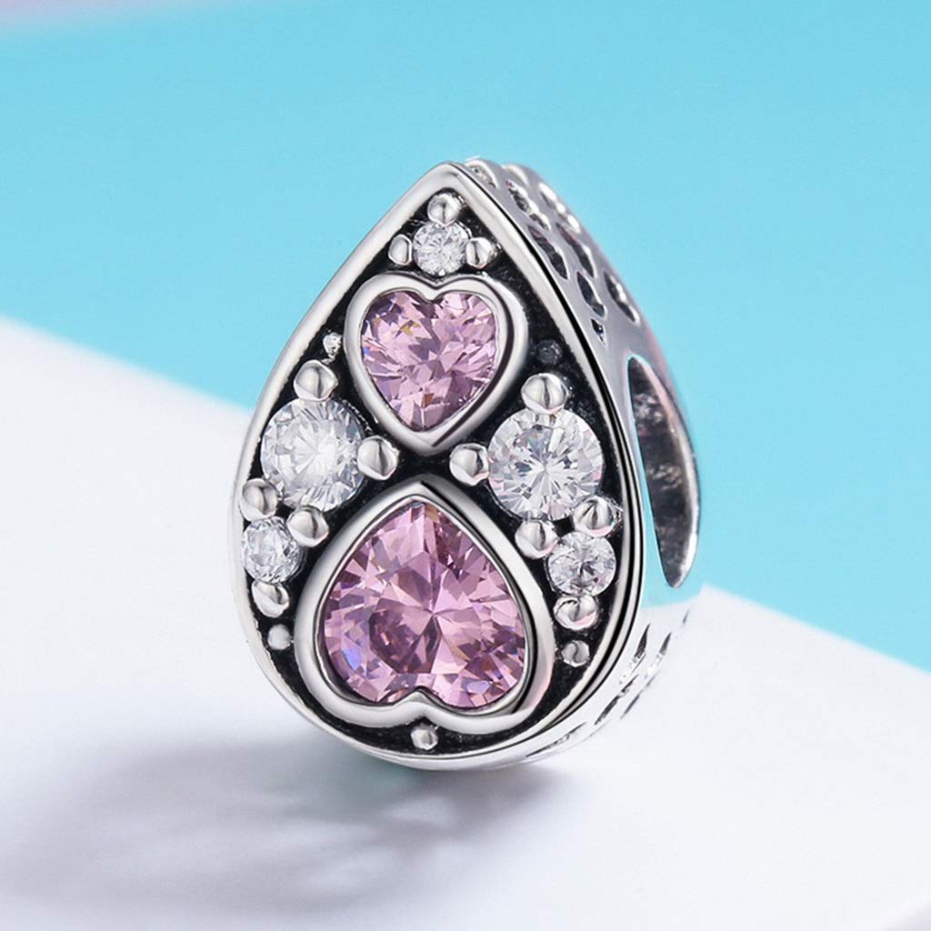 PAHALA 925 Strling Silver Romantic Dazzling Heart Shape Crystals Charms