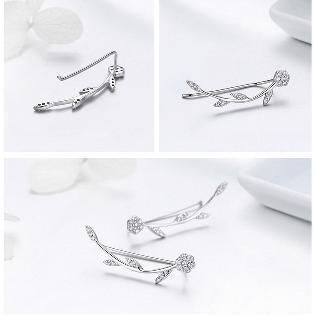 PAHALA 925 Sterling Silver Flower Tree With Crystals Long Tassel Earrings