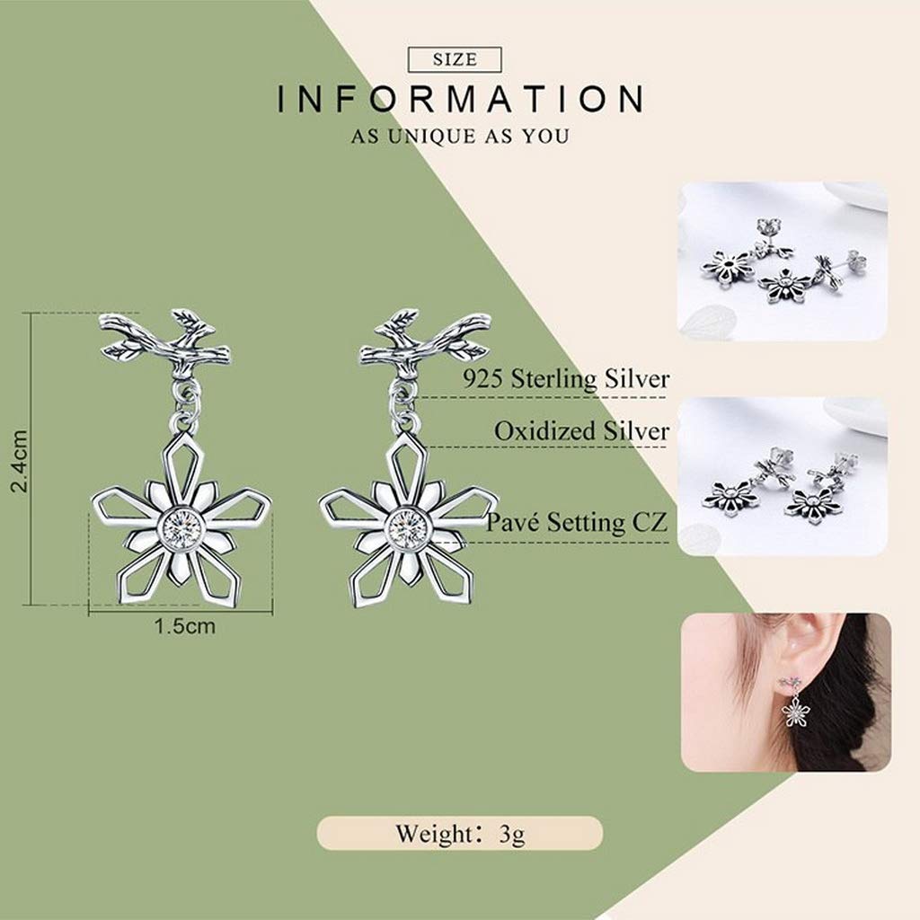 PAHALA 925 Sterling Silver Snow of Winter Snowflake Earrings