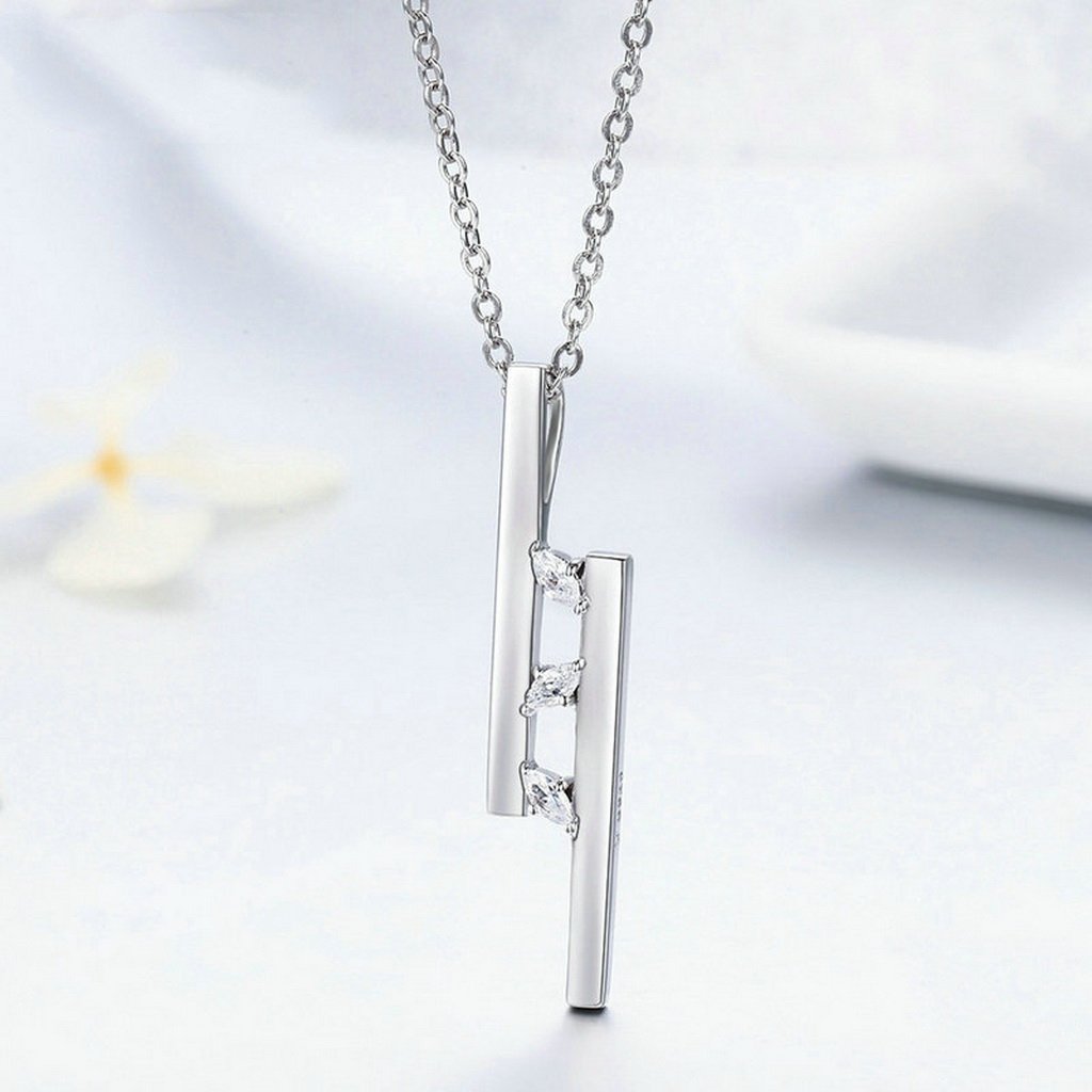PAHALA 925 Sterling Silver T Bar Dazzling Clear CZ Pendant Necklace
