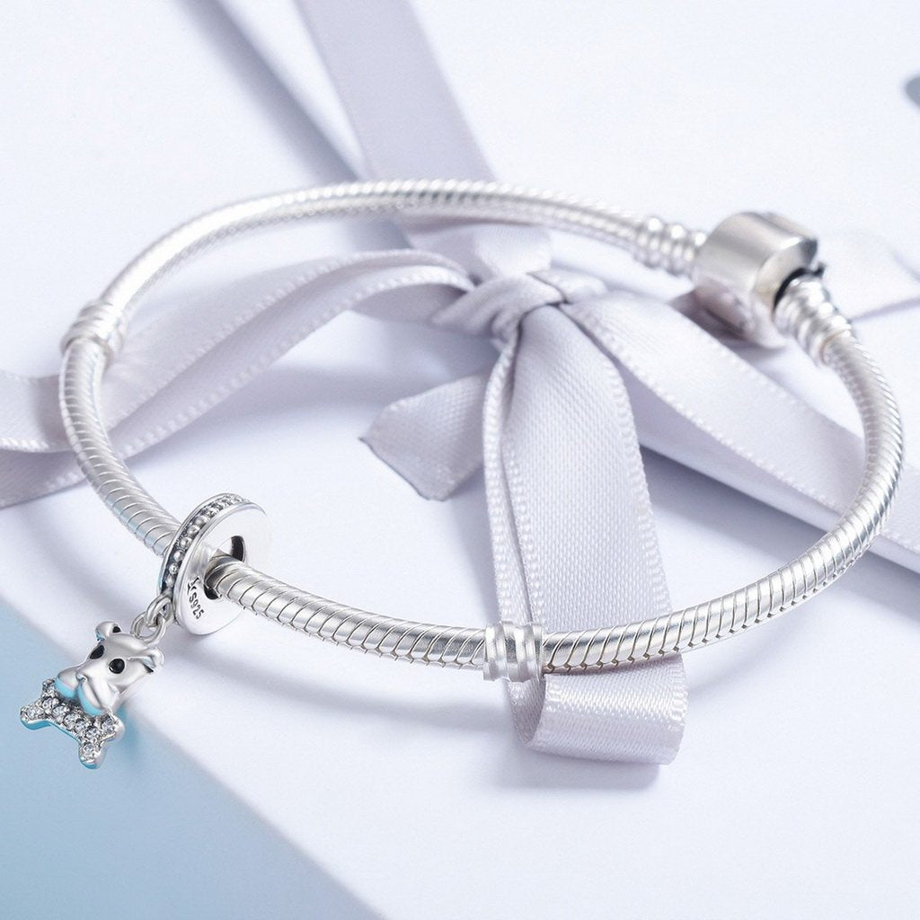 PAHALA 925 Sterling Silver Lovely French Bulldog Crystals Charm Bead