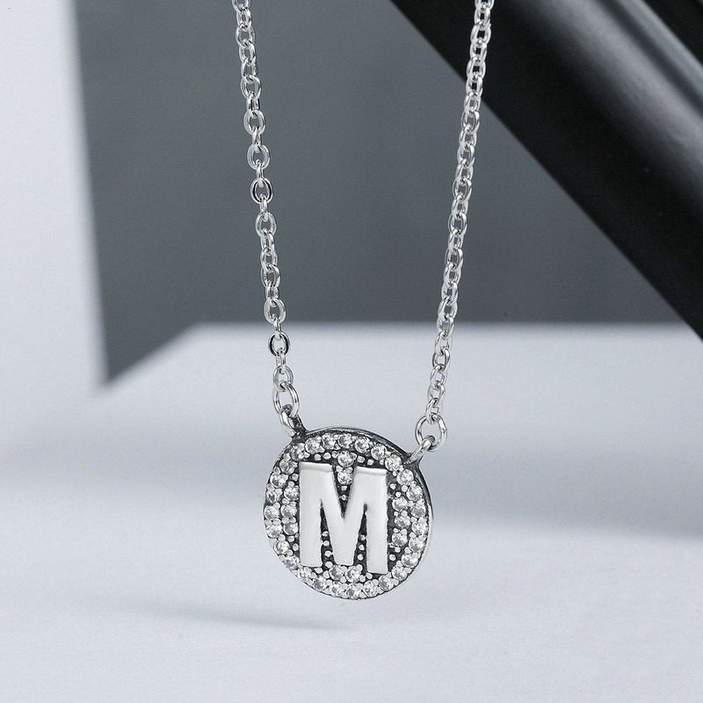 PAHALA 925 Sterling Silver Unique Letter M with Crystals Pendant Necklace
