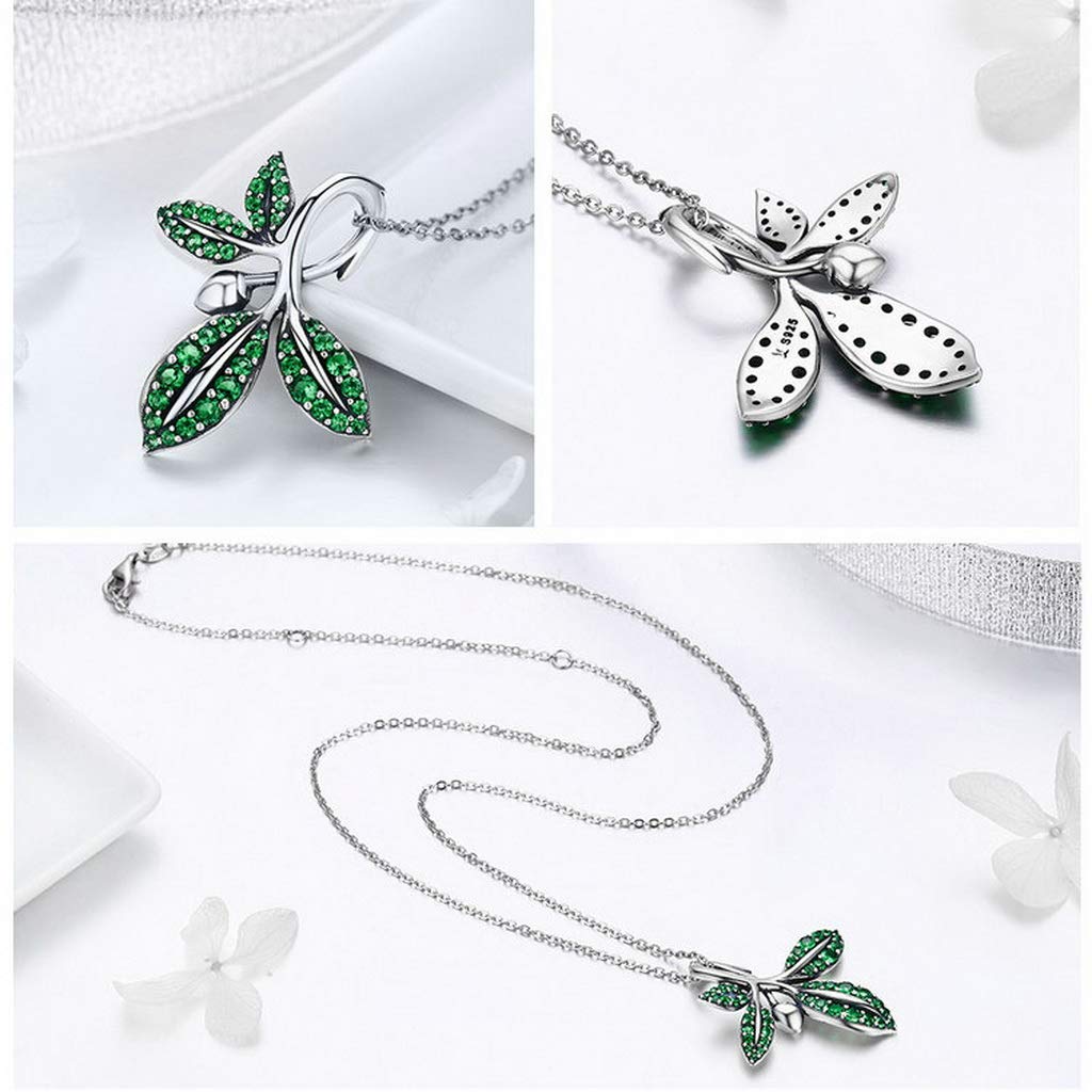 PAHALA 925 Sterling Silver Summer Tree Leaves Crystals Pendant Necklace