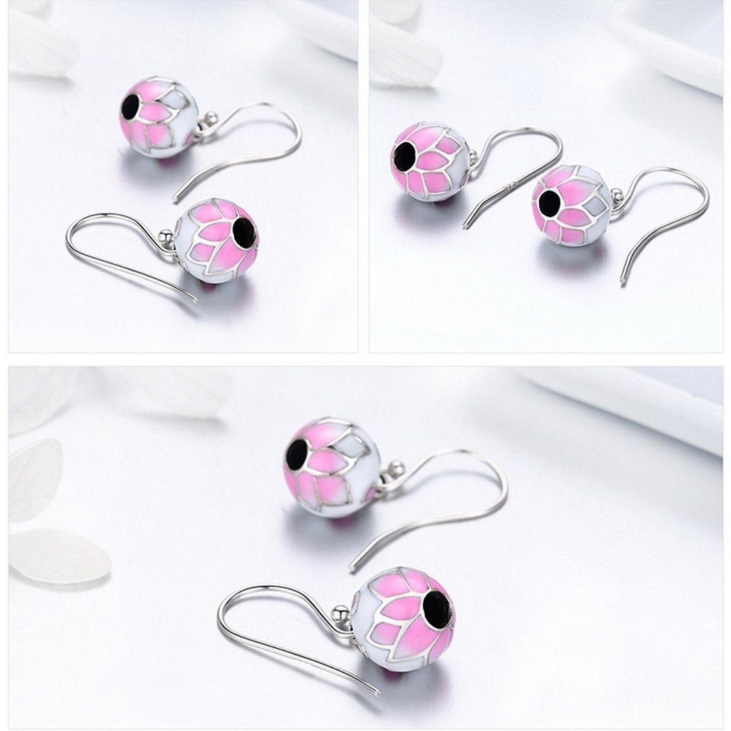 PAHALA 925 Sterling Silver Pink Enamel Flowers Drop Earrings