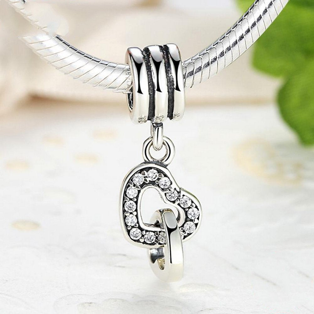 PAHALA 925 Strling Silver Romantic Heart Love Rose Charms Pendant Fit Bracelets Necklace