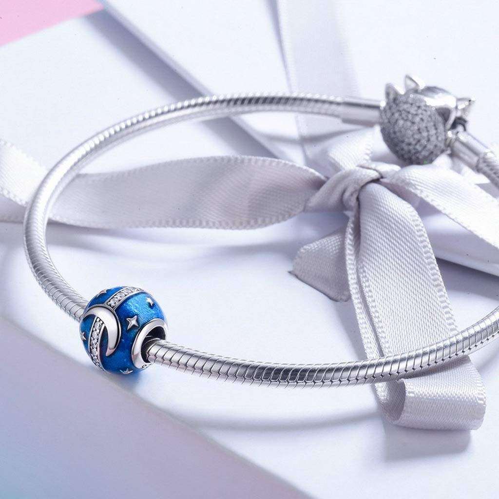 PAHALA 925 Strling Silver Blue Enamel Star and Moon Charms Charm