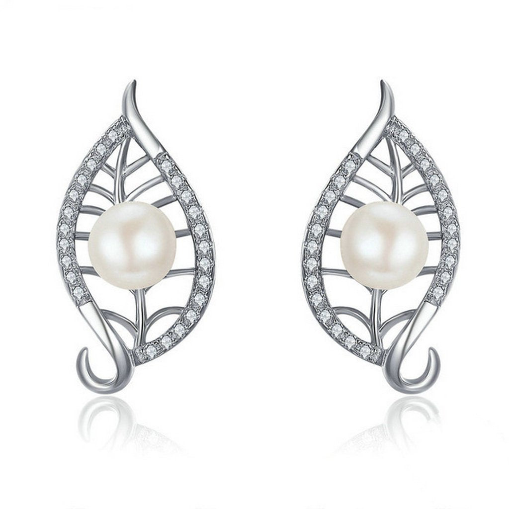 PAHALA 925 Sterling Silver Leaves Love Crystals Party Wedding Stud Earrings