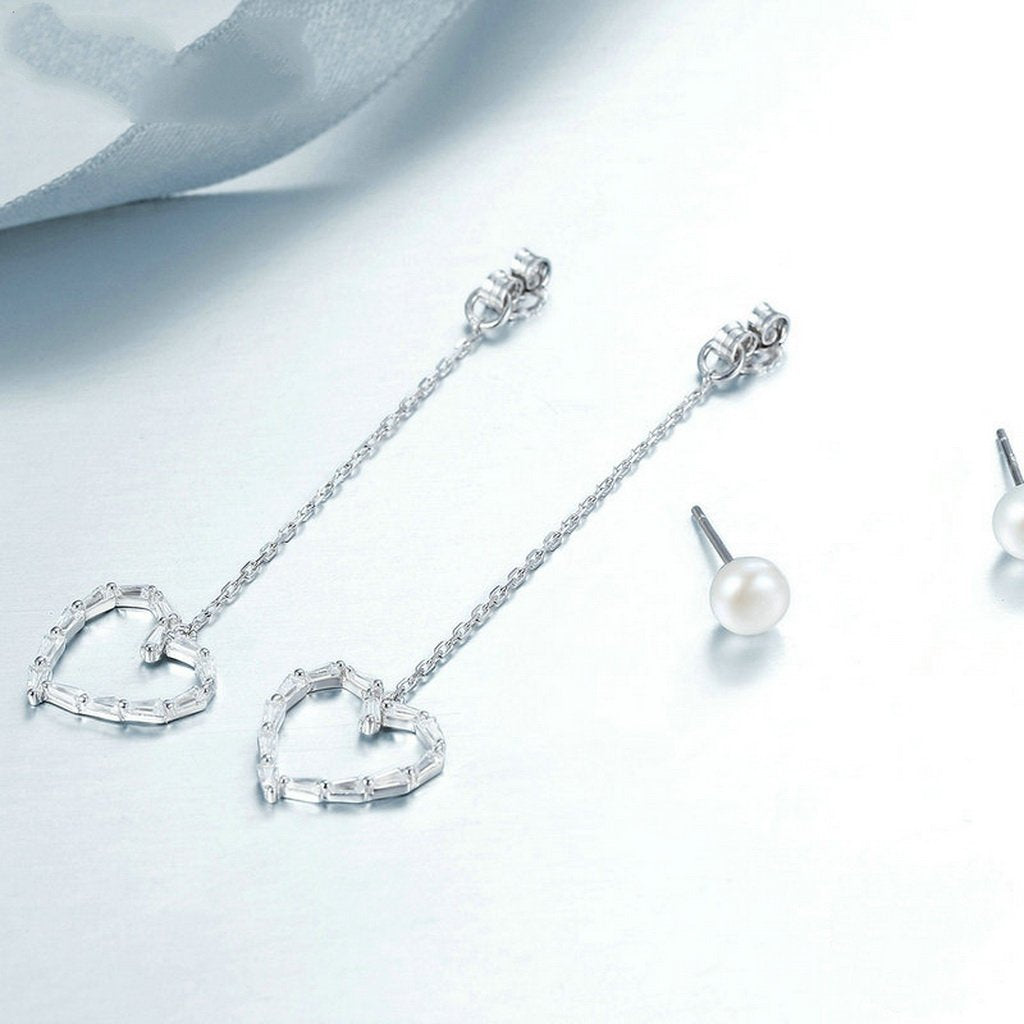 PAHALA 925 Sterling Silver Danceing Heart With FreshwaterPearl Party Wedding Drop Earrings