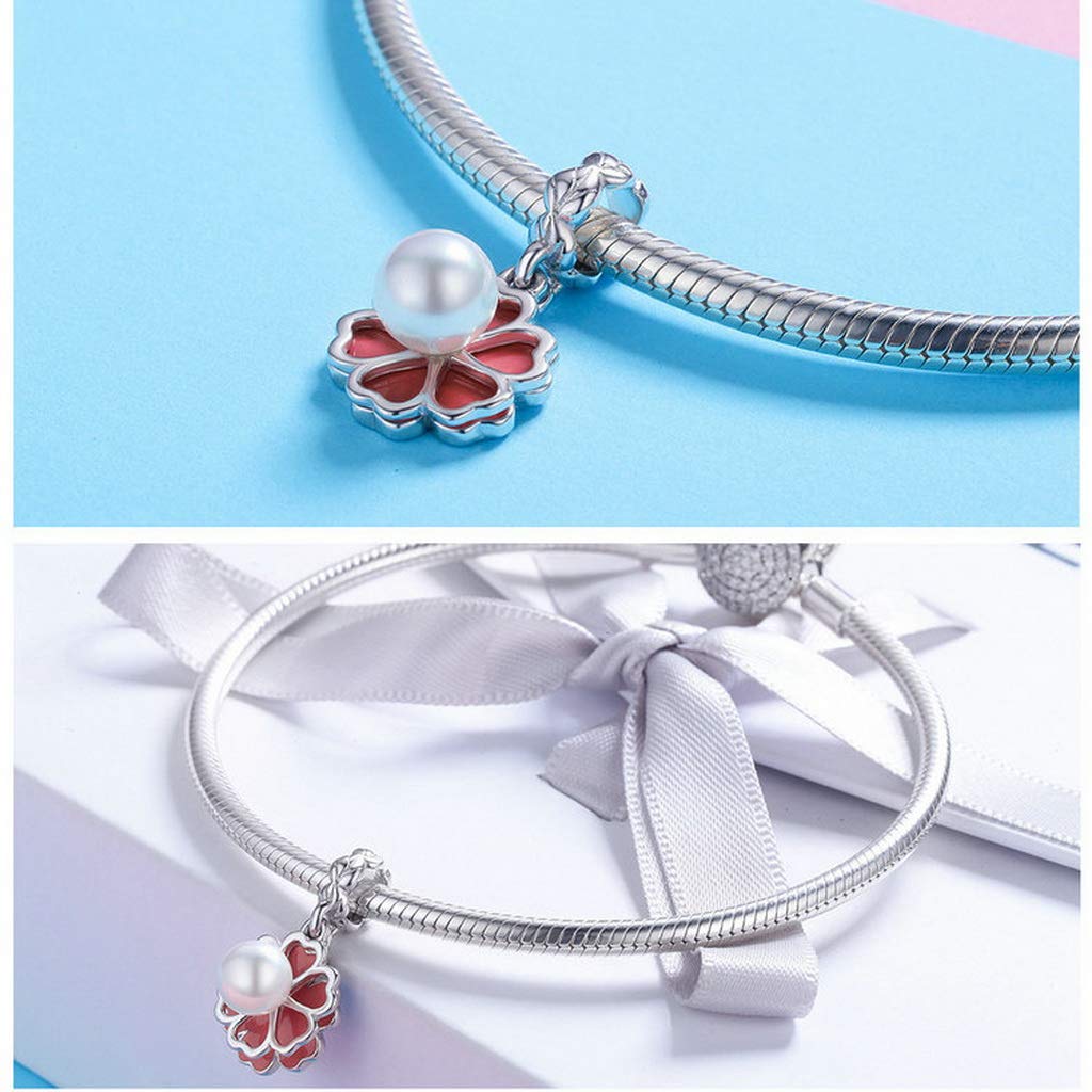 PAHALA 925 Strling Silver Enamel Freshwater Pearl Clover Pendant Charms Beads