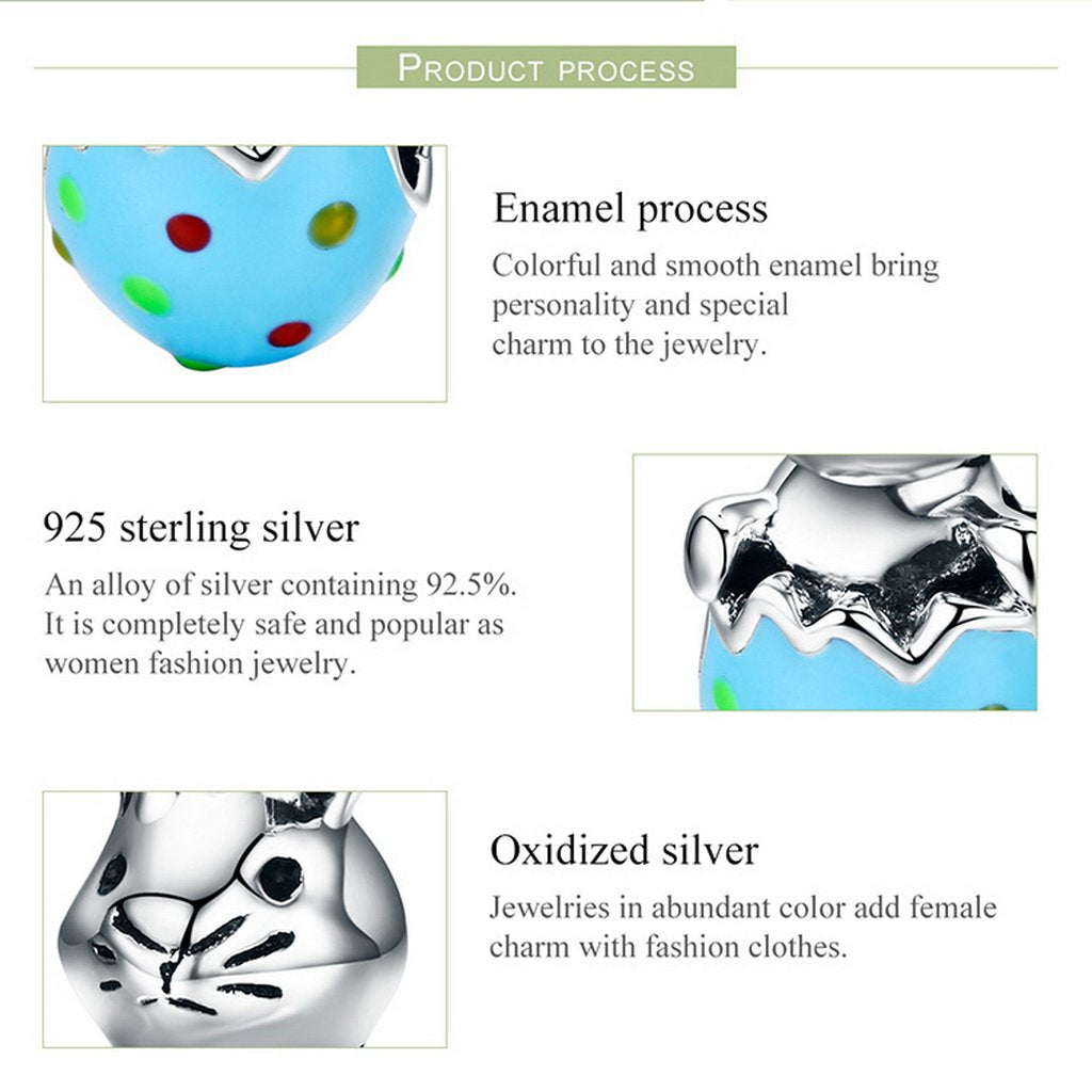 PAHALA 925 Sterling Silver Colorful Enamel Rabbit Charm Bead