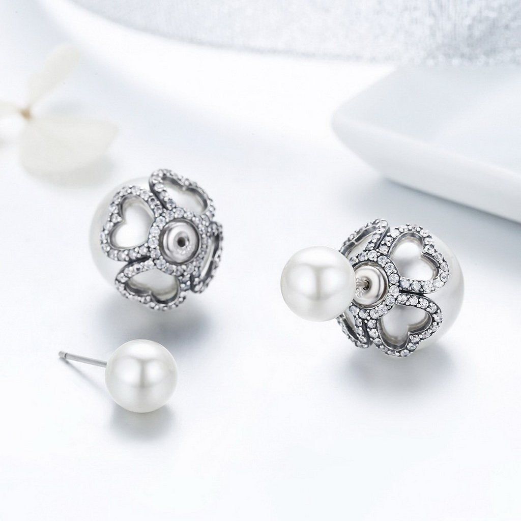 PAHALA 925 Sterling Silver Ball Flower Crystal Stud Earrings