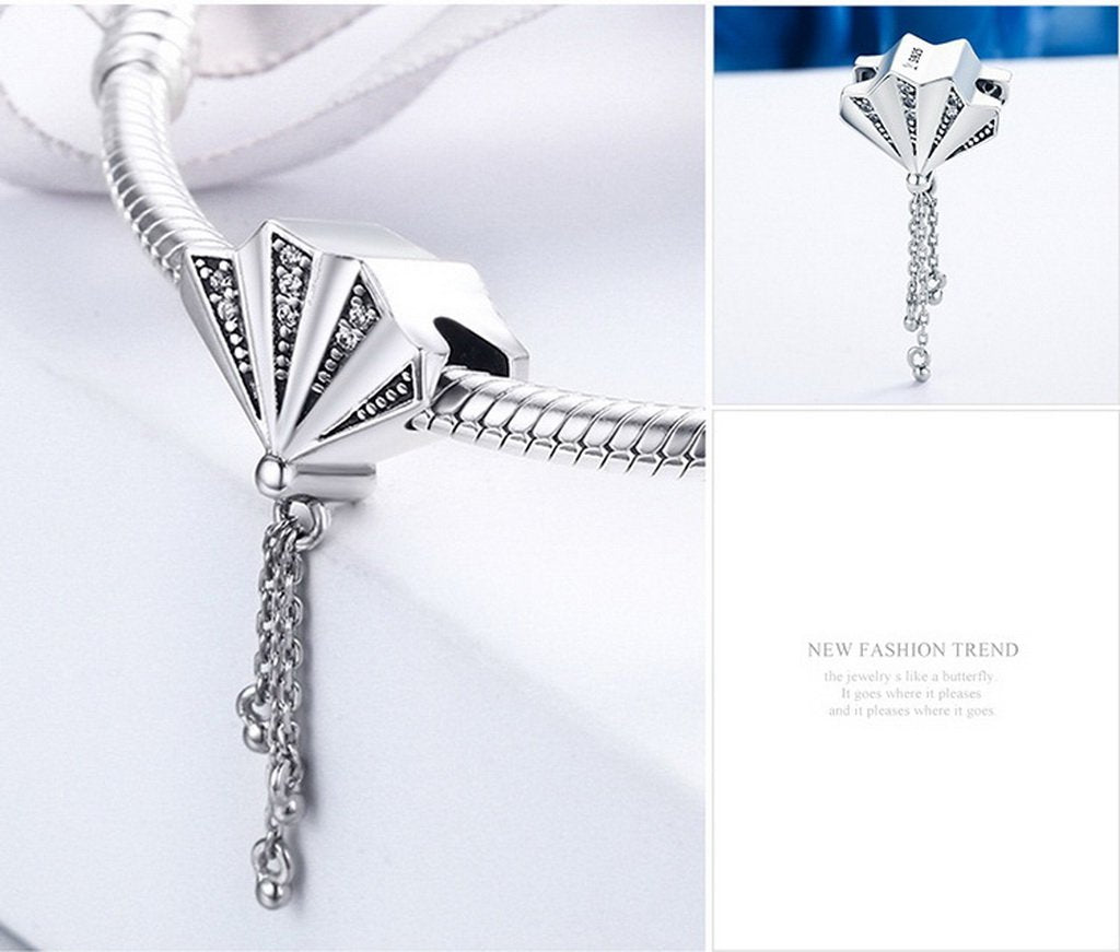 PAHALA 925 Sterling Silver Fan Melody with Crystals Charms Fit Bracelets Necklace