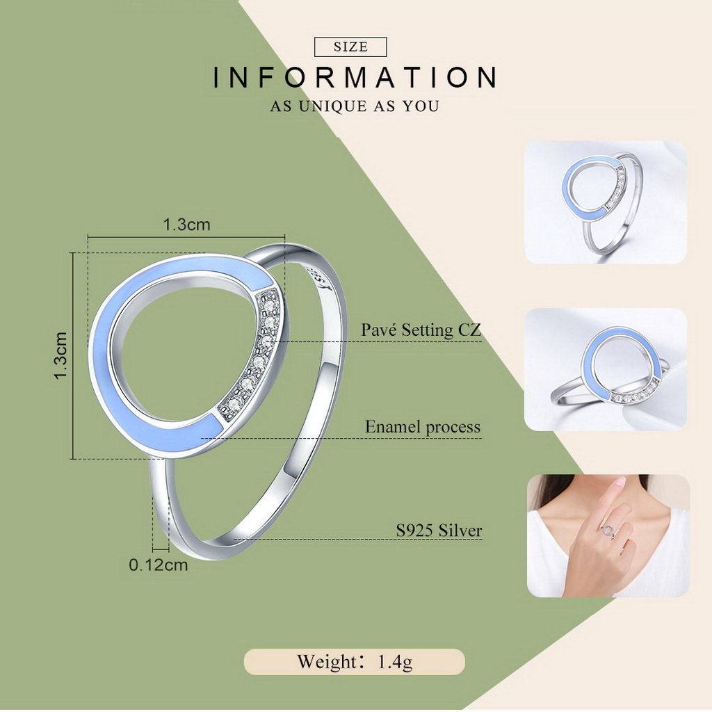 PAHALA 925 Sterling Silver Dazzling Light Blue Enamel with Crystals Wedding Engagement Band Ring