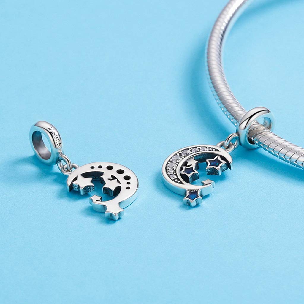 PAHALA 925 Strling Silver Sky Moon Star with Crystals Charms