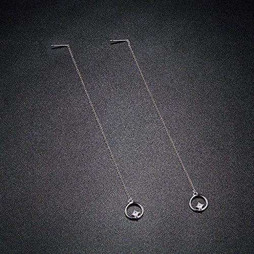 PAHALA 925 Sterling Silver Long Tassel Circle Party Wedding Pendant Earring