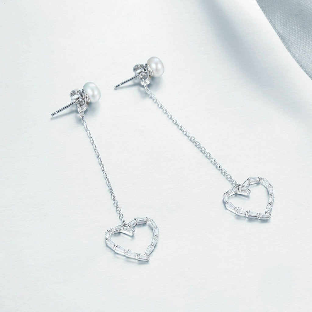 PAHALA 925 Sterling Silver Danceing Heart With FreshwaterPearl Party Wedding Drop Earrings