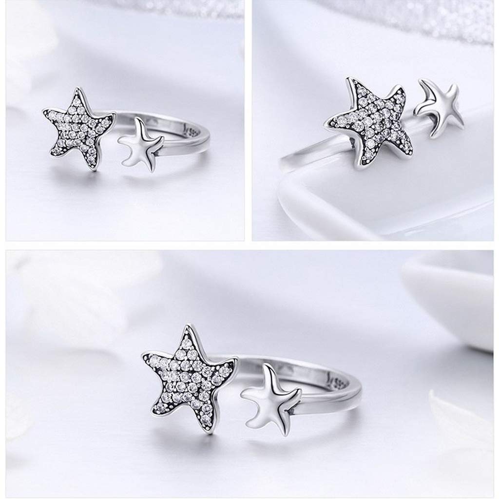 PAHALA 925 Strling Silver Trendy Star Sparkling Crystals Finger Weeding Party Ring