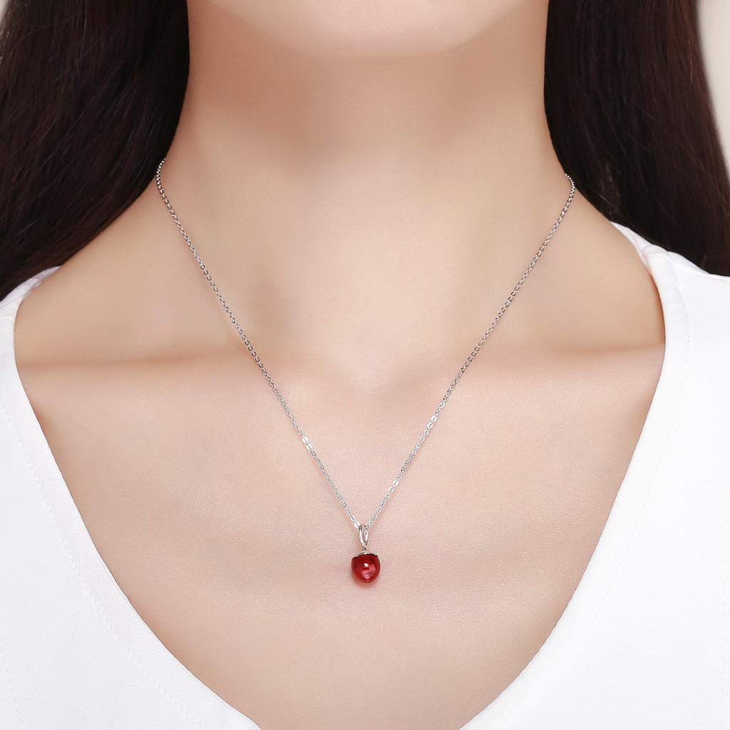PAHALA 925 Sterling Silver Summer Red Fruit Pendant Necklace