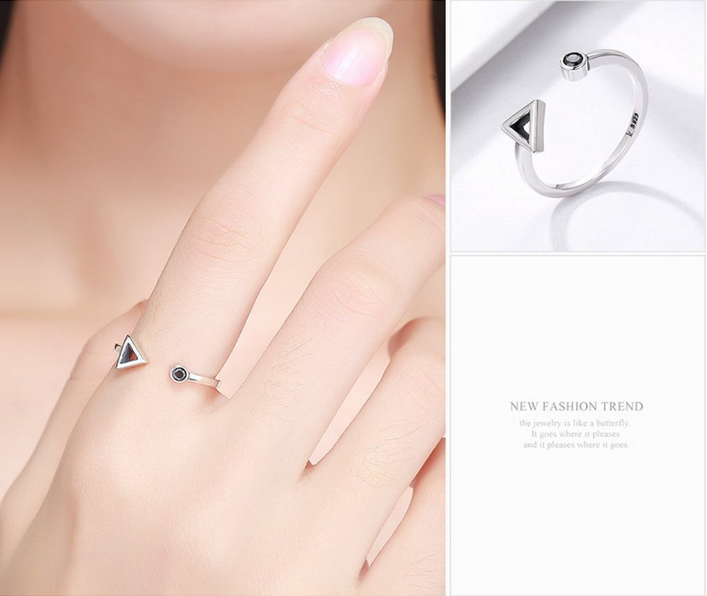 PAHALA 925 Sterling Silver Tringle with Crystal Weeding Party Band Ring