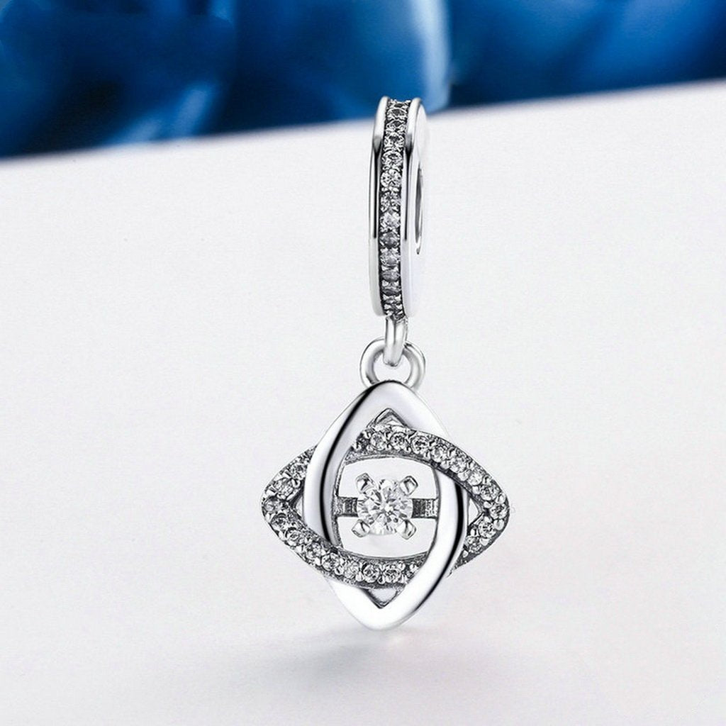 PAHALA 925 Sterling Silver Heart Geometric with Crystals Charms Beads
