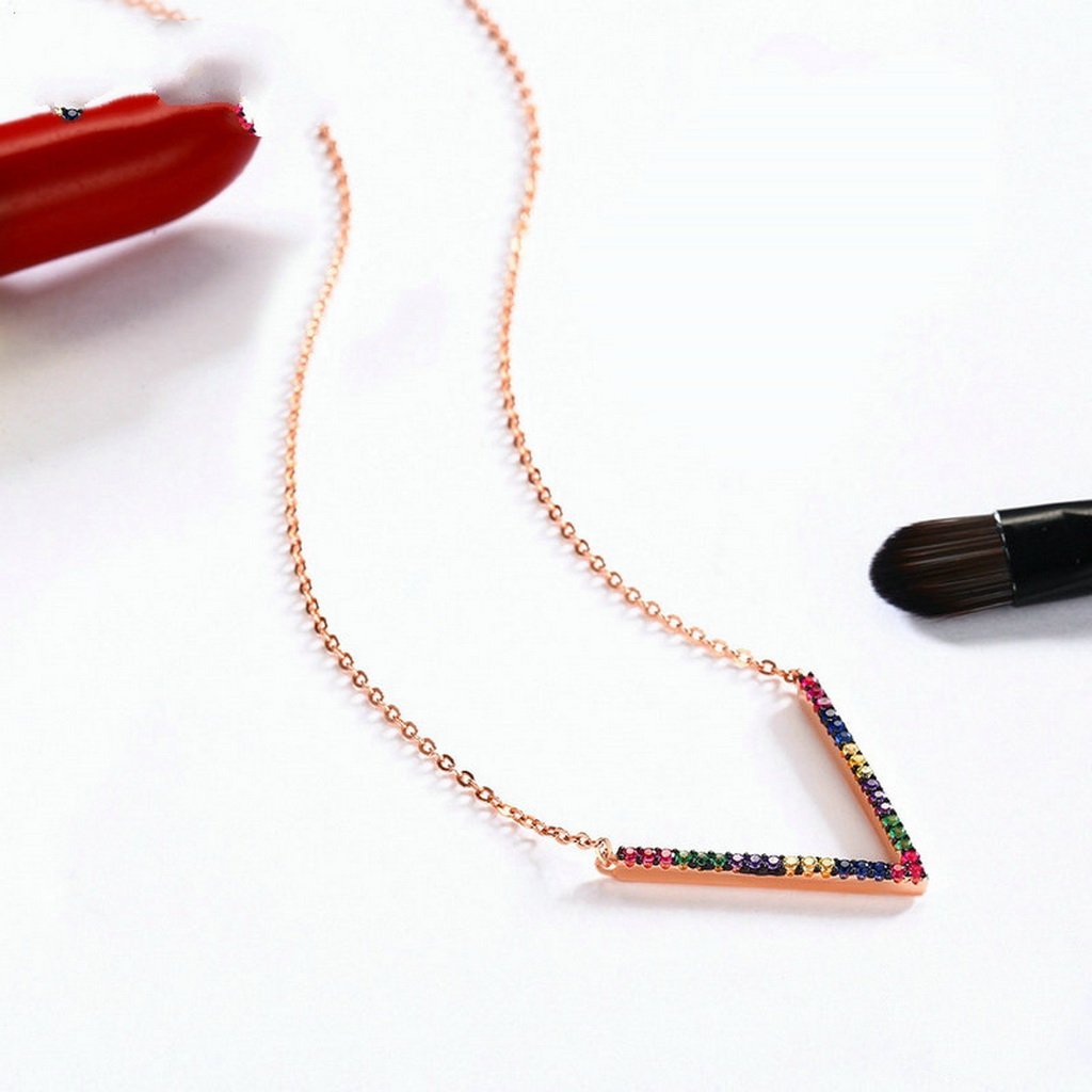 PAHALA 925 Sterling Silver Rose Gold Geometric with Colorful Crystals Pendant Necklace