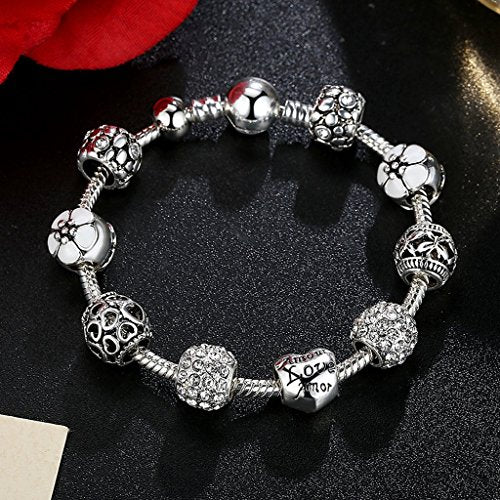 PAHALA 3 Colors Luxury Love Folwer Eurpoean Chain with Crystals Charm Bracelet Bangles