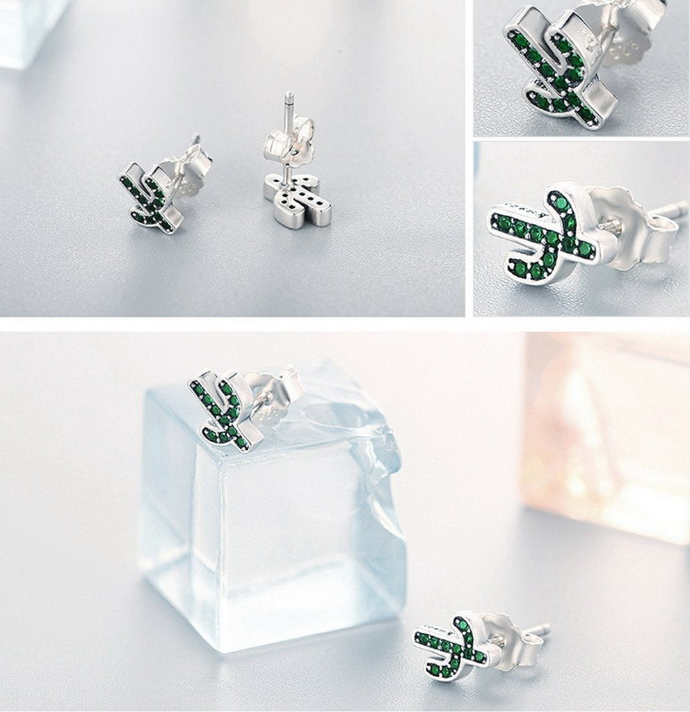 PAHALA 925 Sterling Silver Green Cacuts Crystals Party Wedding Stud Earring